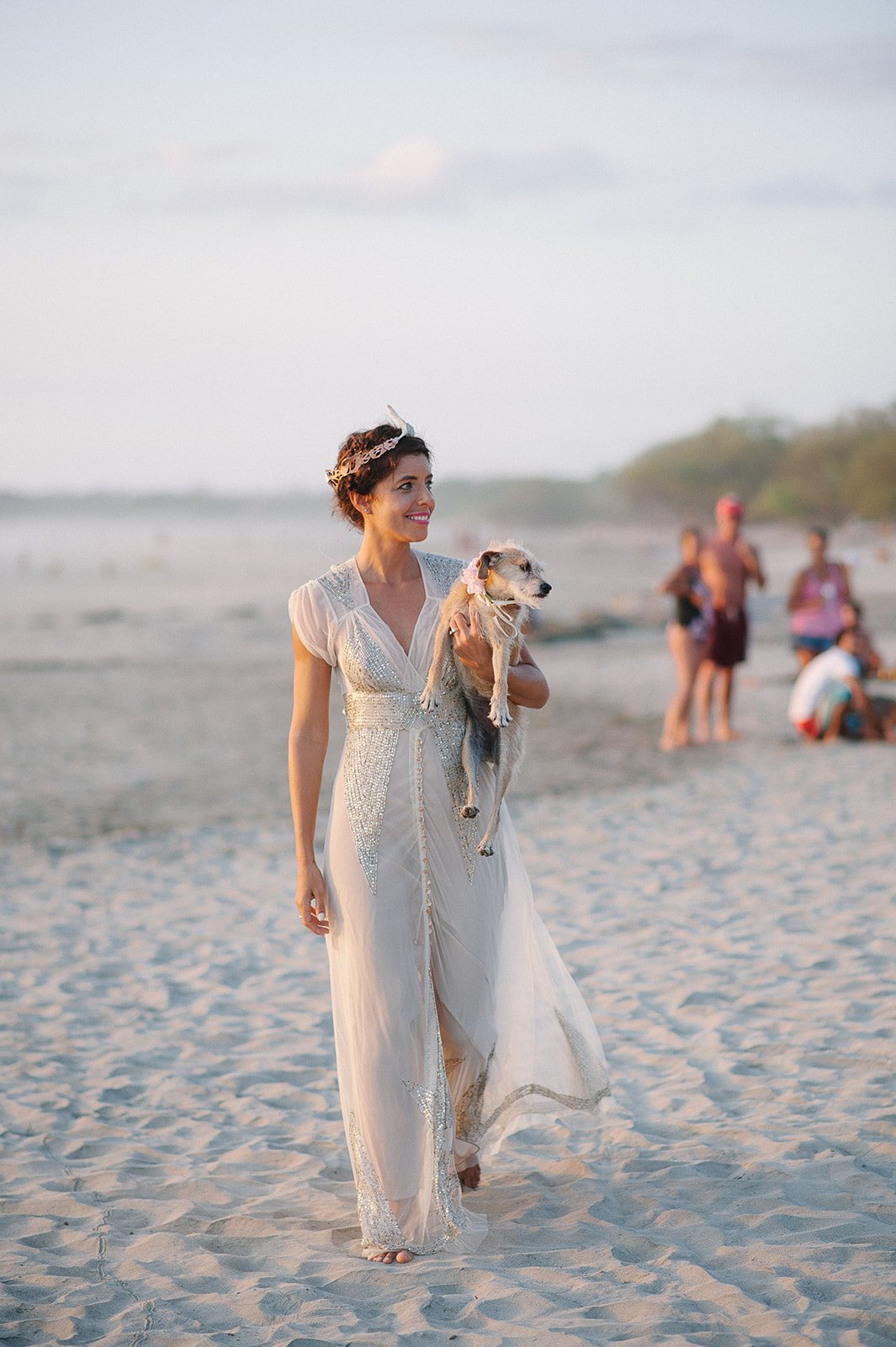 The bride alone on the sand