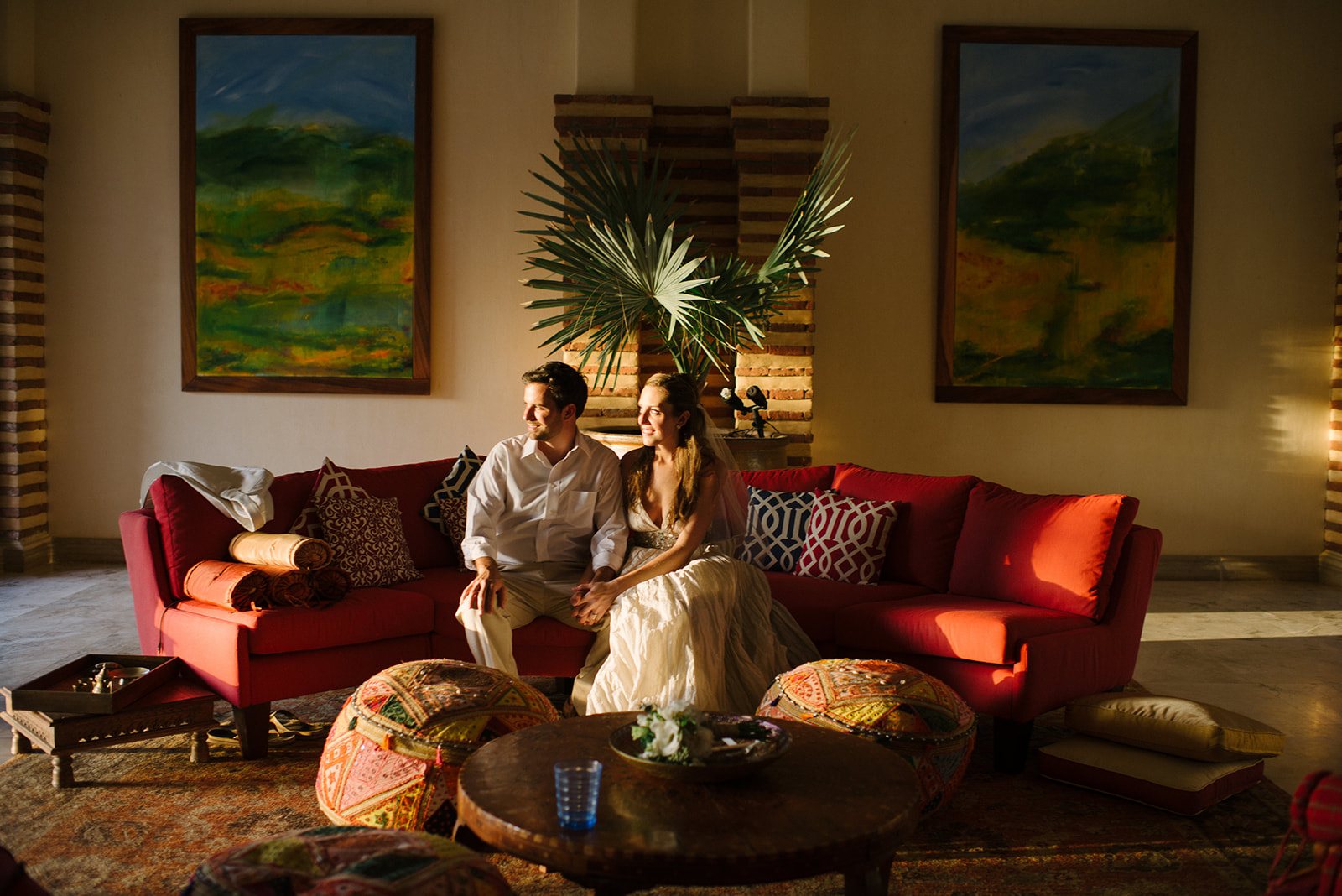 The couple on the red sofa