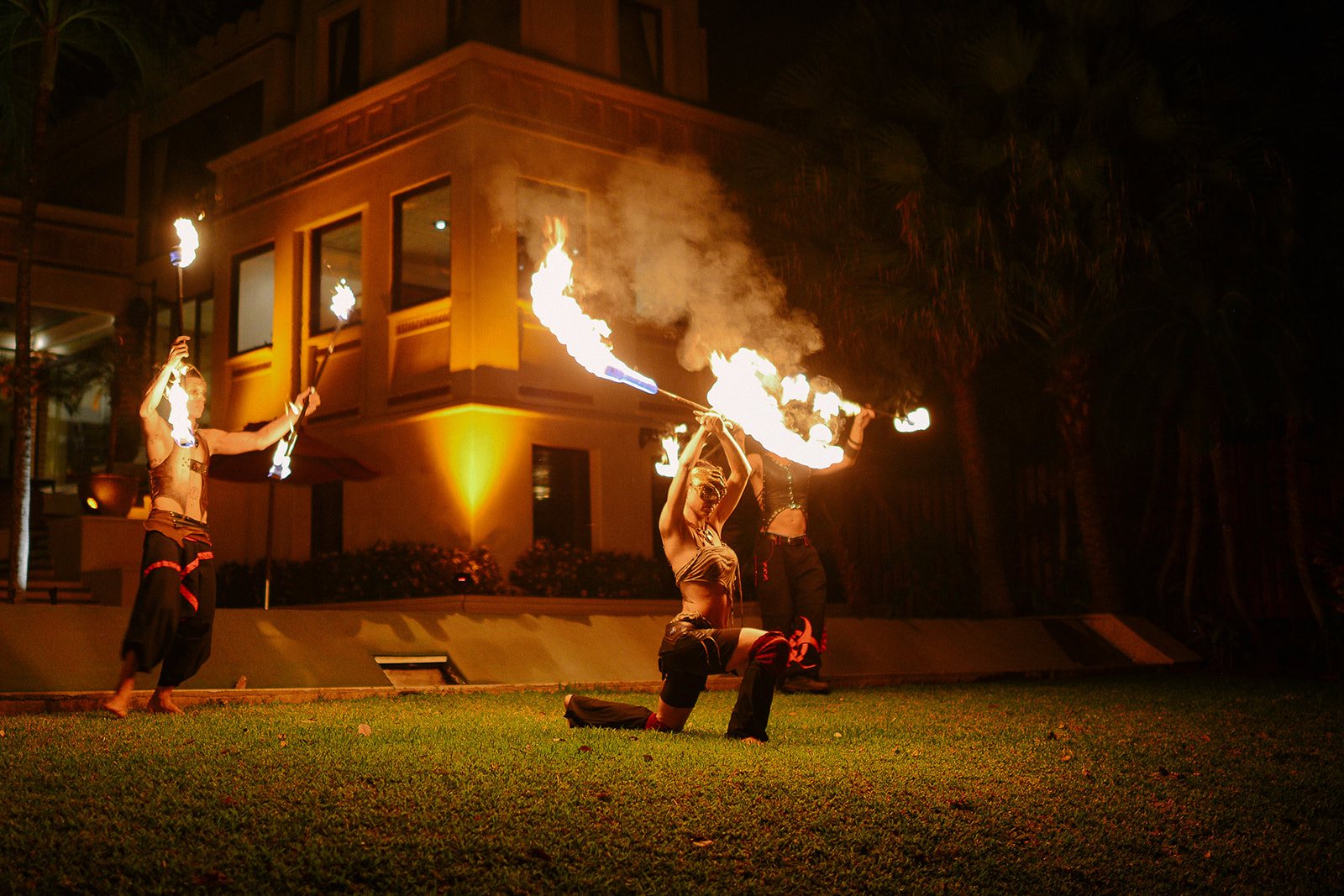 Fire dancers on the lawn