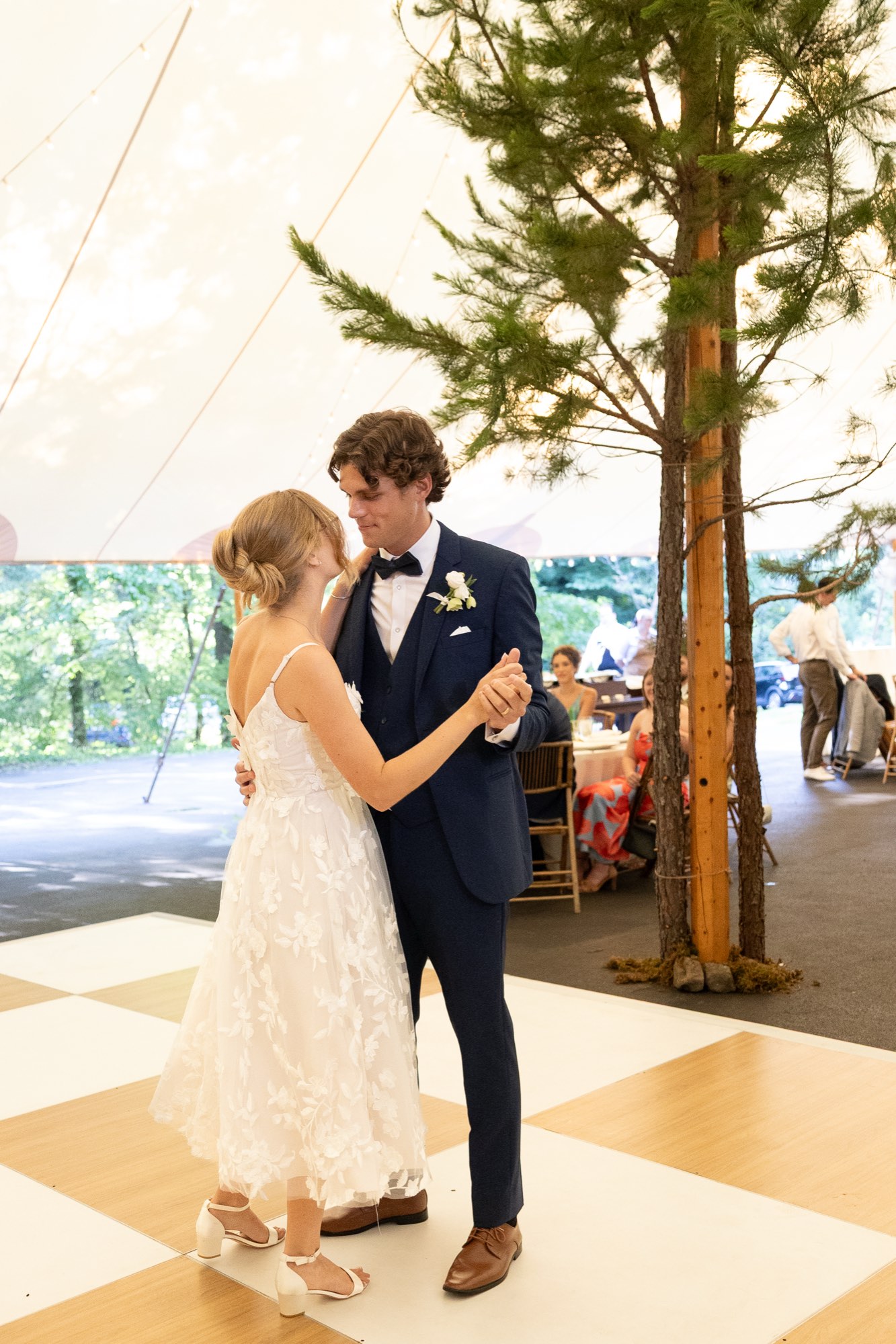 The first dance on the checkered floor under the tent