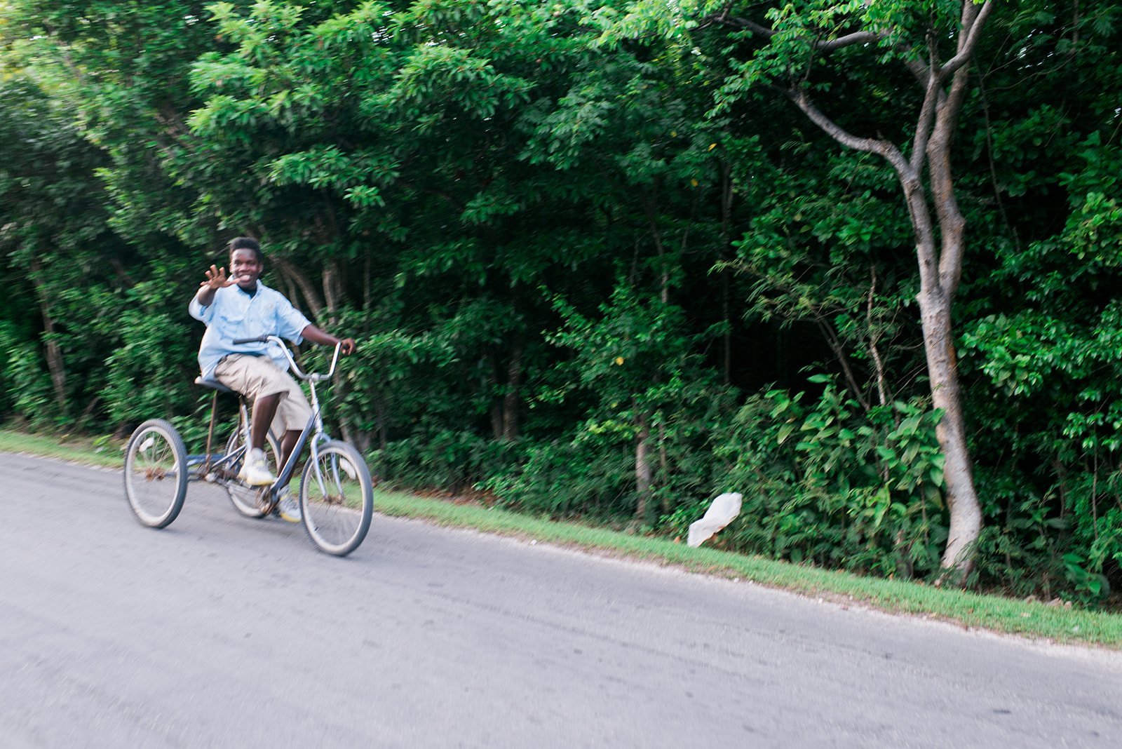 A guest riding a bicycle
