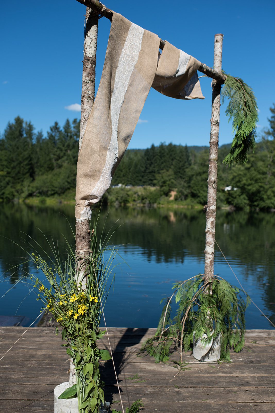 The ceremony arch on the dock