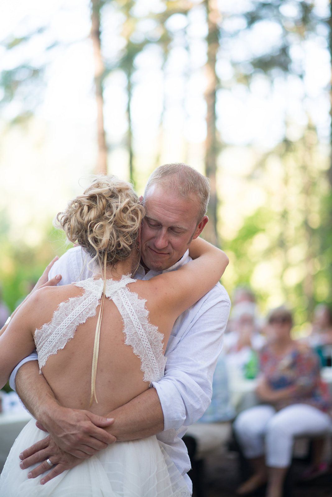 The couple embracing