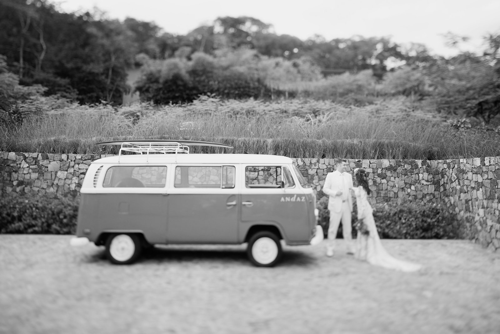 The couple with the VW van, in black and white