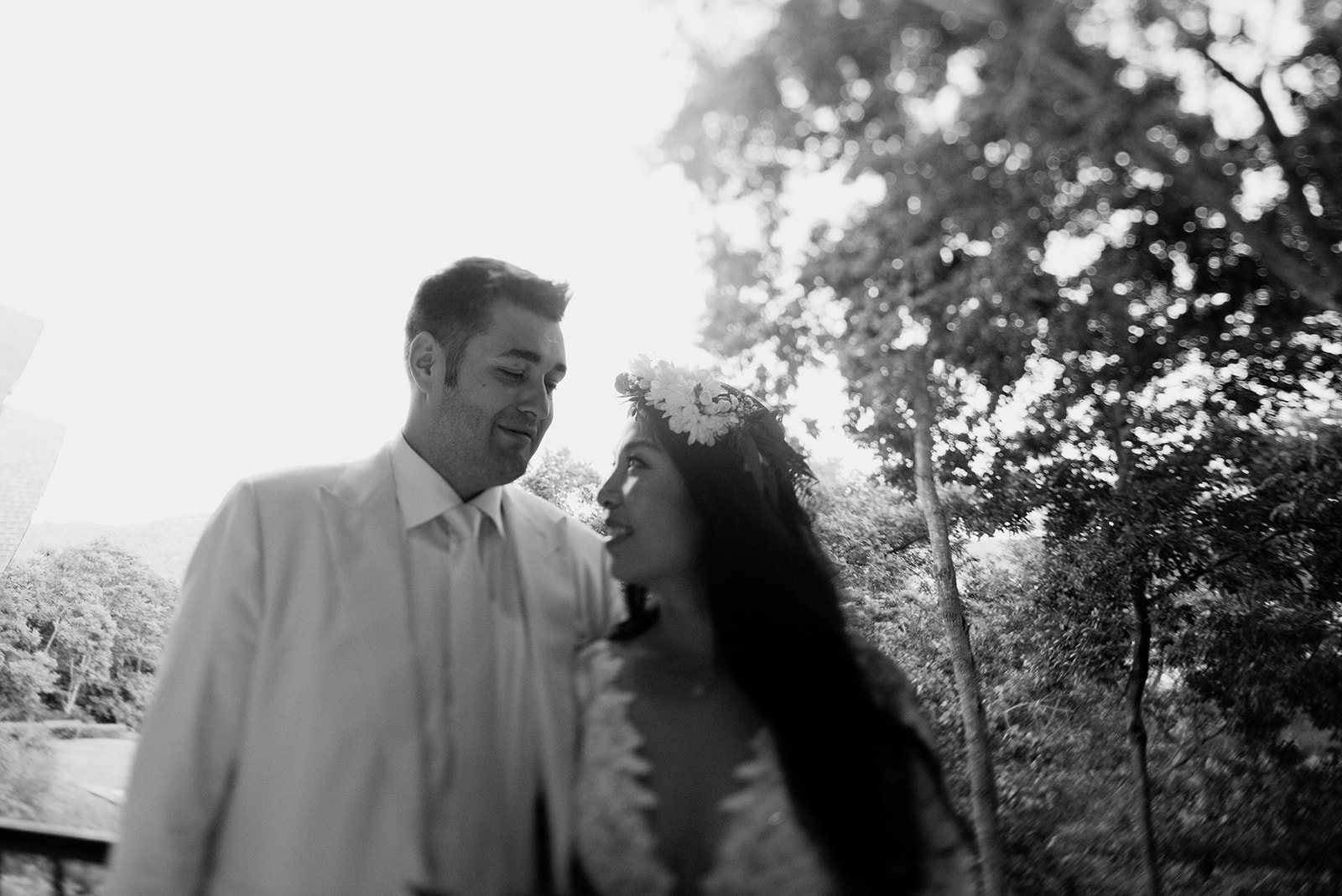The couple close, in black and white