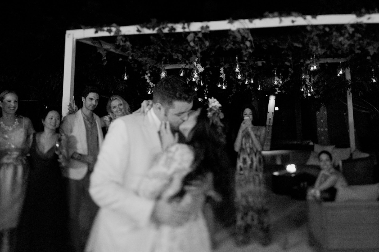 The first dance in the garden, in black and white