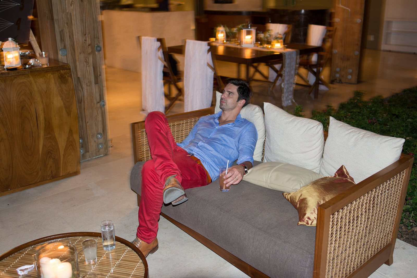 A guest asleep on the lounge sofa